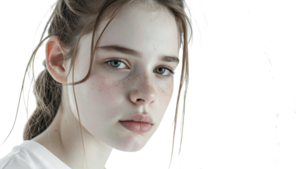 portrait of a sad caucasian teen girl isolated on transparent background