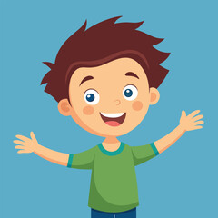Happy Little Boy with Arm Outstretched, Smiling and Looking at Camera Illustration 