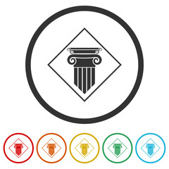 Column Pillar Logo Template. Set icons in color circle buttons