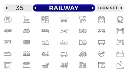 Railway industry outline icons set. Railroad company. Rail transport. Train station. Customizable thin line symbols.