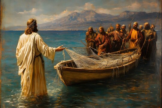Jesus calls fishermen to follow Him and become fishers of men. (Matthew 4:19)