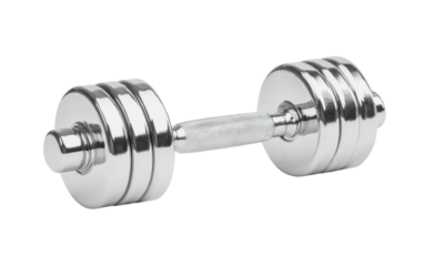 Silver dumbbell on transparent or white background