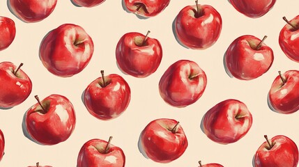 Seamless pattern of red apples on beige background