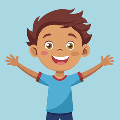 Happy Little Boy with Arm Outstretched, Smiling and Looking at Camera Illustration 