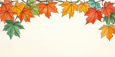 Autumn maple leaves colorful illustration border background. Maple foliage in fall, nature in seasonal design. Vibrant background, creative frame, artistic template, perfect for greeting card or