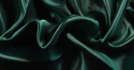 Obraz premium Deep emerald green satin fabric folds and drapes.