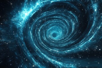 Wormhole tunnel with blue glowing nebula web in deep space, 3d Wormhole tunnel blue glowing nebula web, seamless