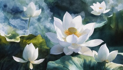 Buddha purnima celebration with lotus blooms serene garden soft watercolor art spiritual enlightenment