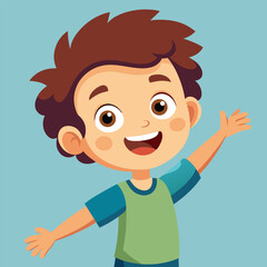 Happy Little Boy with Arm Outstretched, Smiling and Looking at Camera Illustration 