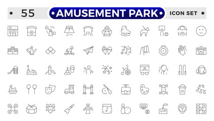 Amusement Park minimal outline web icon set. Included the icons as Rollercoaster, Carousel, Ferro's Wheel and more. Outline icons collection.