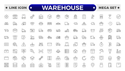 Warehouse service outline icon set. Containing order tracking, delivery home, delivery , truck, scooter, courier and cargo icons. Shipping symbol.