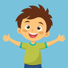 Happy Little Boy with Arm Outstretched, Smiling and Looking at Camera Illustration 