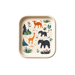 Safari Adventure Kids' Bamboo Tray  Whimsical Animal Illustration on Eco-Friendly Serving Plate
