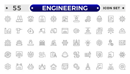 Engineering outline icon set. Future technology icon set. Containing robot, artificial intelligence, innovation, smart city, robotics, humanoid, hologram, digital world, high-tech and automation.