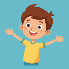 Happy Little Boy with Arm Outstretched, Smiling and Looking at Camera Illustration 