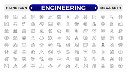 Engineering outline icon set. Future technology icon set. Containing robot, artificial intelligence, innovation, smart city, robotics, humanoid, hologram, digital world, high-tech and automation.