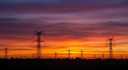 Electric Towers at Sunset: Vibrant Landscape Photography