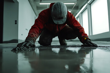 Construction Worker Smoothing Concrete Floor