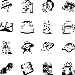 Bundle of Girly Fashion Hand Drawn Icons 
