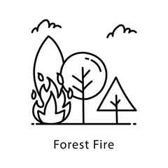 Forest Fire  Vector Outline Style Icon. Eps 10 file