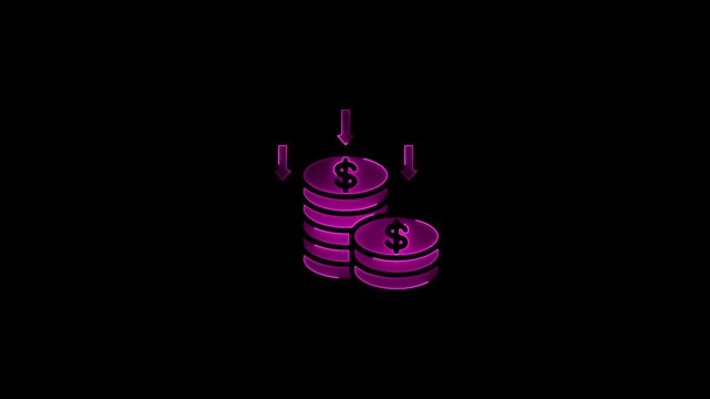 Glowing neon reduce cost icon.HD motion graphic video animation with neon effects.isolated on a black background.