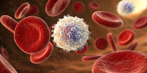 Fototapeta premium Microscopic View of Blood Cells & Immune Cell - Medical Illustration