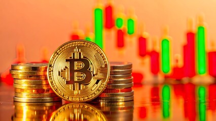 A Stack Of Shiny Gold Bitcoin Coins In Focus With Soft Lighting