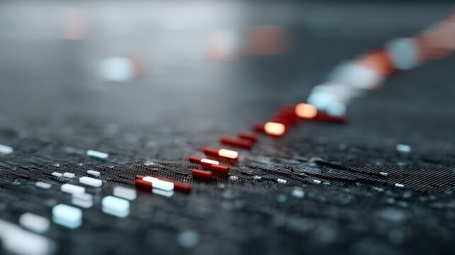 Illuminated Path: A captivating artistic rendering unveils a trail of glowing red lights guiding the viewer, evoking a sense of movement and mystery amidst a somber, textured environment.