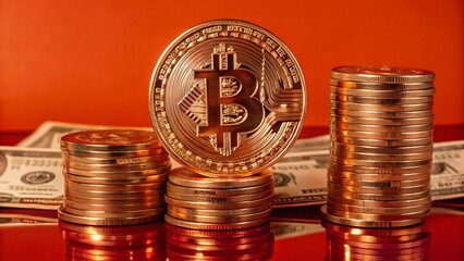 A Stack Of Shiny Bitcoin Coins Positioned On Top Of Cryptocurrency