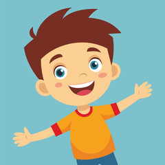 Happy Little Boy with Arm Outstretched, Smiling and Looking at Camera Illustration 