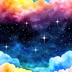 Cosmic Watercolor Nebula Painting with Shining Stars