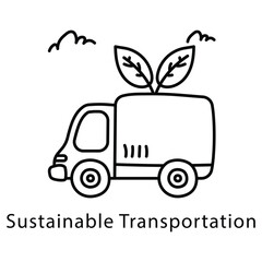 Sustainable Transportation Vector Outline Style Icon. Eps 10 file
