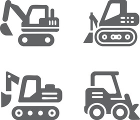 vector illustration of flat bulldozer icons