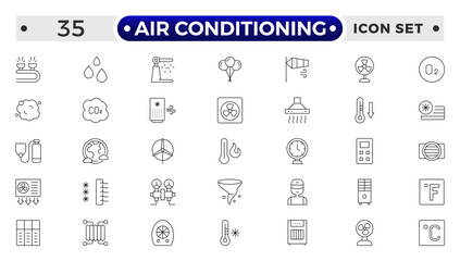 Air conditioning with fresh cold air outline icon set. Cool air and cooling symbol collection.