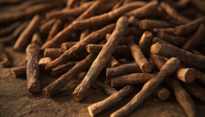 Pile of Ashwagandha Roots on a Rustic Surface for Herbal Remedies