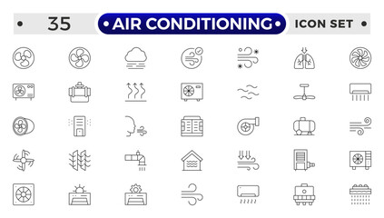 Air conditioning with fresh cold air outline icon set. Cool air and cooling symbol collection.