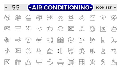 Air conditioning with fresh cold air outline icon set. Cool air and cooling symbol collection.