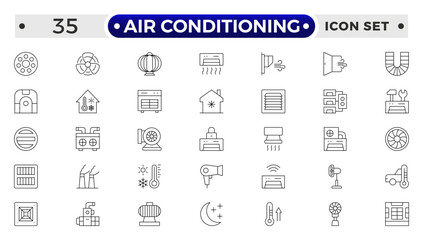 Air conditioning with fresh cold air outline icon set. Cool air and cooling symbol collection.