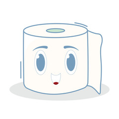 Cute Kawaii Tissue Roll Vector, Pastel Colored Smiling Paper Character in Cartoon Hand-Drawn Style for Kids Bathroom Decor, Nursery Art, Health Education, and Fun Cleaning Supplies