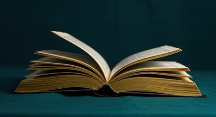 Open book on teal background knowledge wisdom literature