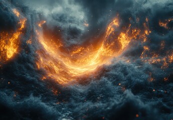 Fototapeta premium Fiery Swirl in a Dark Smoky Landscape
