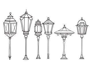 Solar Lantern Line Drawing Icon Set