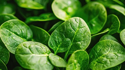 Obraz premium A close-up of vibrant green spinach leaves