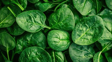 Obraz premium A close-up of vibrant green spinach leaves