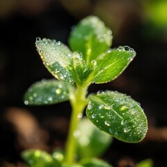 Close-Up of Dew-Covered Green Plant Sprout.