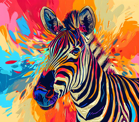 an abstract drawing of a zebra with colorful lines, precisionist lines, light red and indigo, colorful turbulence with mixed pattern colorful background