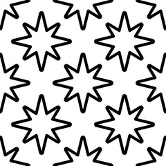 Obraz premium Eight pointed star seamless pattern. Textile design with stars. Hand drawn vector illustration. Black and white Wrapping paper
