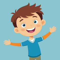 Happy Little Boy with Arm Outstretched, Smiling and Looking at Camera Illustration 