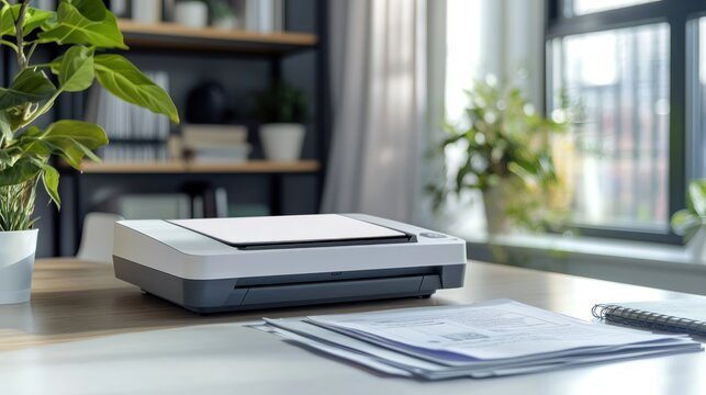 A compact document scanner on an office desk