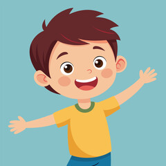 Happy Little Boy with Arm Outstretched, Smiling and Looking at Camera Illustration 